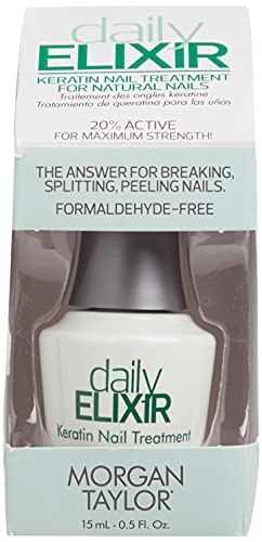 Morgan Taylor Daily Elixir Keratin Treatment - Instant Nail Repair with 20% Active Ingredients, Hydrolyzed Keratin Peptides, 7-Free Formula for Stronger, Healthier Nails, 0.5 oz.