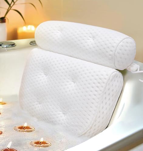 Bath Pillow, Bathtub Pillow with Anti-Slip Suction Cups, 4D Mesh Soft Spa Bath Tub Pillow Headrest, Bath Pillows for Tub with Neck and Back Support Fits Bathtub Spa Tub Jacuzzi, Fathers Day Dad Gifts