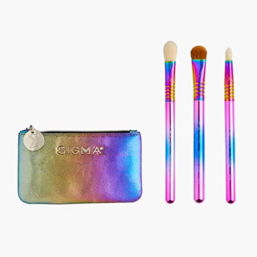 Sigma Beauty Color Me Proud Mini Makeup Brush Set – Set of 3 Mini Eye Makeup Brushes, For Shading and Defining Eye Makeup, Includes Sleek Clutch-Style Small Makeup Bag (4 Pcs)