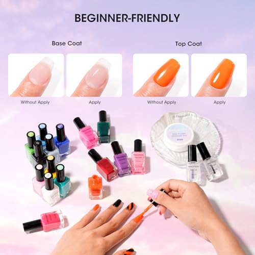 Nail Polish | 16 Colors Rainbow White Air Dry Regular Nail Polish Set with Base Top Coat & Remover Pads Spring Summer Classic French Fingernail Polishes Non-gel Bulk Gift for Nail Art Lovers