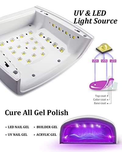 Rechargeable UV LED Nail Lamp, 66W Cordless UV Light for Gel Nails, Professional Gel Nail Light, Nail Dryer Nail Art Manicure Tools for Home and Salon(White)