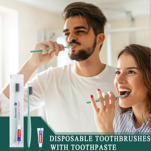 Disposable Toothbrushes with Toothpaste,30 Pack Green Individually Wrapped Disposable Travel Toothbrushes Kit in Bulk for Homeless,Nursing Home,Hotel,Charity