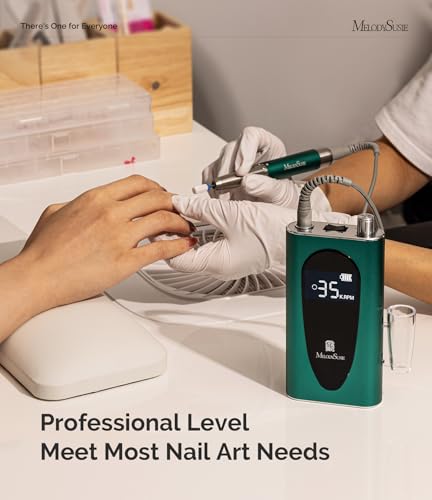 MelodySusie 35000RPM MM400C Nail Drill Professional, Rechargeable Cordless Nail File Portable Efile for Acrylic Gel Nails Remove, 8Pcs Nail Drill Bits, Low Noise Low Heat, Sparkle Plus, Green