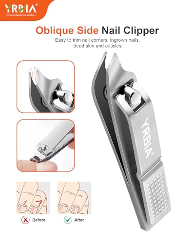 Nail Clippers with Glass Nail File, YRBIA 4 Piece Ultra Sharp Nail Clipper Set, Professional Fingernail & Toenail Clippers Nail Cutter for Men and Women (Silver)