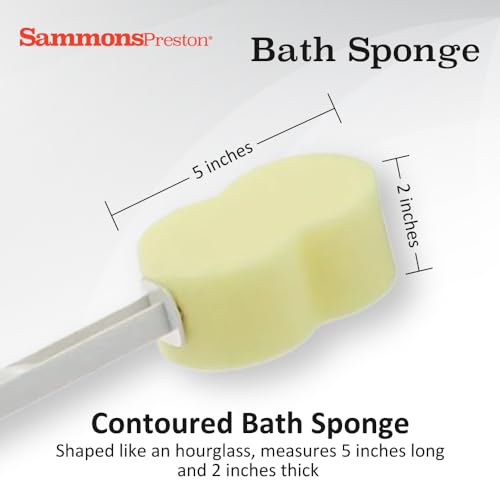 Sammons Preston Bath Sponge, Lightweight Long Handled Washer and Scrubber for Bath and Shower, Extended Reacher Cleaning Aid for Limited Range of Motion, Contour