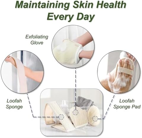 Natural Loofah Sponge, Exfoliating Body Scrubber for Men Women, Loofah with Handle, Exfoliating Back Scrubber for Shower Set, Deeply Clean & Invigorate Your Skin (3 pcs in Box)