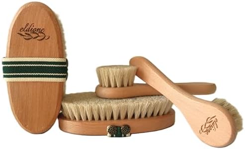 4-pc Dry Brush - Exfoliating Body, Face & Foot, Wooden Massage Maderoterapia Tool, Meridian Pressure for Lymphatic Drainage, Cellulite, Anti-callus Pumice Stone, Gua Sha, Body Sculpting, Sensitiv Skin
