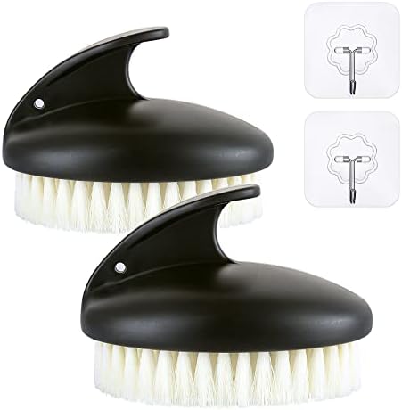 Dry Brushing Body Exfoliating Brush, Anti Slip Body Scrubber for Shower, Never Mold Shower Body Cleaning Brush for Deep Cleansing & Soften Skin, Improve Circulation (Black-2 Pack)