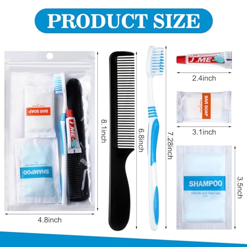 96 Sets Personal Hygiene Kit Basic Toiletry Kits Homeless Supplies Bulk for Women, Men, Travel, Charity, Business Include 96 Shampoo, 96 Toothbrush, 96 Toothpaste, 96 Comb, and 96 Bath Soap
