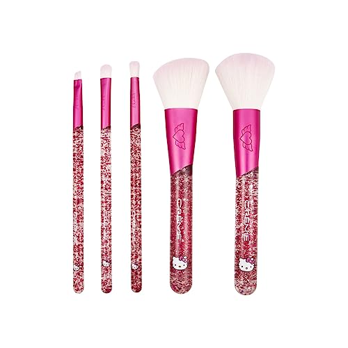 The Creme Shop Hello Kitty Luv Wave Brush Collection - Versatile & Silky-Soft Makeup Brushes - Precise Shader, Blending Brush, Angled Detailer, Blush Brush, Powder Brush - Durable & Easy to Wash - Set