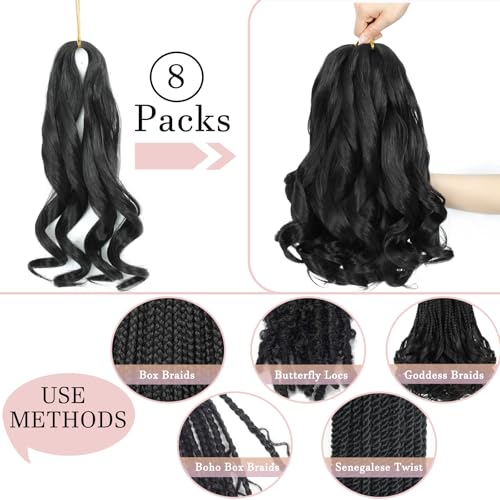 French Curl Braiding Hair 14 Inch Curly Braiding Hair 8 Packs Pre Stretched Bouncy Loose Wave French Curls Crochet Braids for Black Women (1B, 14 inch)