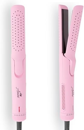 Asani 360° Airflow Styler - 2-in-1 Professional Curling Wand & Hair Straightener - Flat Iron Curler with Cooling Fan, Air Vents - Crimper Styling Tool for Volume & All-Day Curls - for All Hair (Pink)
