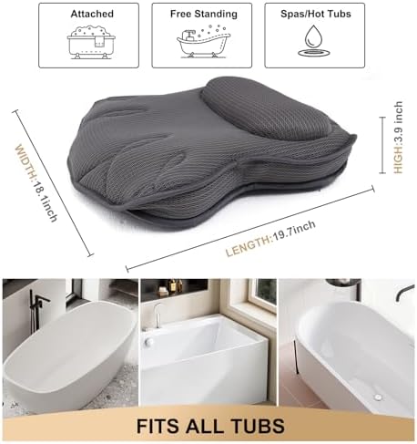 Extra Thick Bath Pillows for Tub-Luxury Bathtub Pillow for Head Neck and Back Support, Soft 4D Air Mesh Bath Pillow with Strong Suction Cups, Relaxing Bath Accessories Spa Gifts for Women