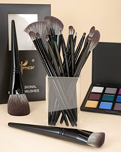 Anmor Luxurious Black Makeup Brush Set, Premium Makeup Brushes for Foundation Kabuki Powder Blush Eyeshadow Blending Crease Makeup, Superior Soft Luxurious Makeup Brush Set with Micro Crystal Fiber
