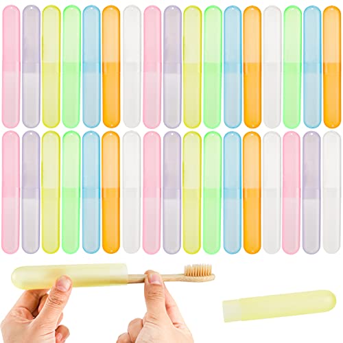 Hedume 35 Pieces Travel Toothbrush Case, 7 Colors Portable Plastic Dust-proof Breathable Toothbrush Holder for Travel, Camping, Home, School, Business