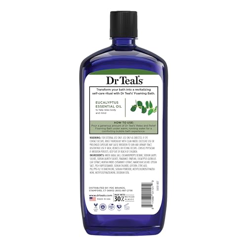 Dr Teal's Foaming Bath with Pure Epsom Salt, Relax & Relief with Eucalyptus & Spearmint, 34 fl oz (Pack of 4)