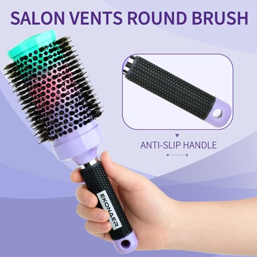 Round Hair Brush - 2.1 Inch Thermal Ceramic Brush for Blow Drying & Volume, Soft Bristles with Enhanced Texture, for Curling and Shine