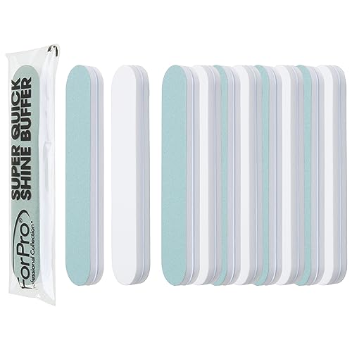 ForPro Professional Collection Super Quick Shine 2-Way Buffer, Green 400/White 4000 Grit, Double-Sided Manicure & Pedicure Nail Buffers, 3.5” L x .75” W, 25-Count