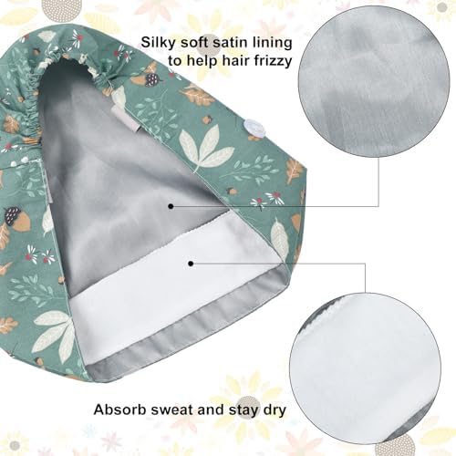 6 Pcs Satin Lined Scrub Caps Women Nurse Surgical Hat with Buttons Ponytail Working Adjustable Pouch Tie Back