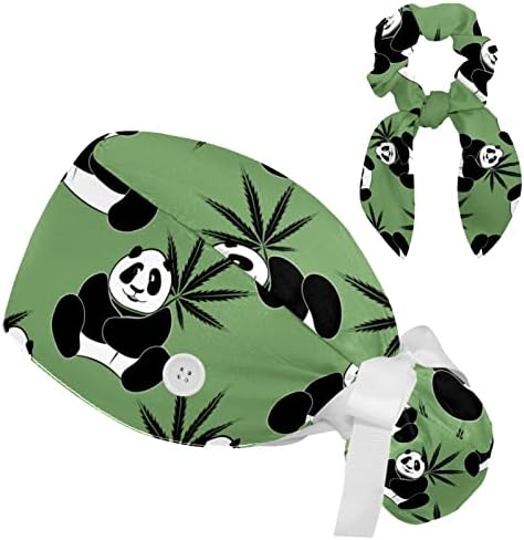 Fun Cat Paw Scrub Cap, Adjustable Working Cap with Button, Bouffant Caps with Bow Hair Scrunchy