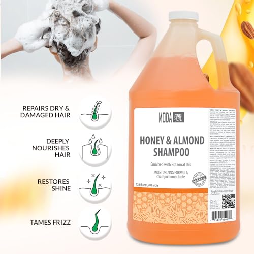 MODA - Moisturizing Shampoo for All Hair Types, Honey Almond, 128 Oz, Professional - Deeply Cleanses and Conditions, Strengthens, Restores and Shine your Hair