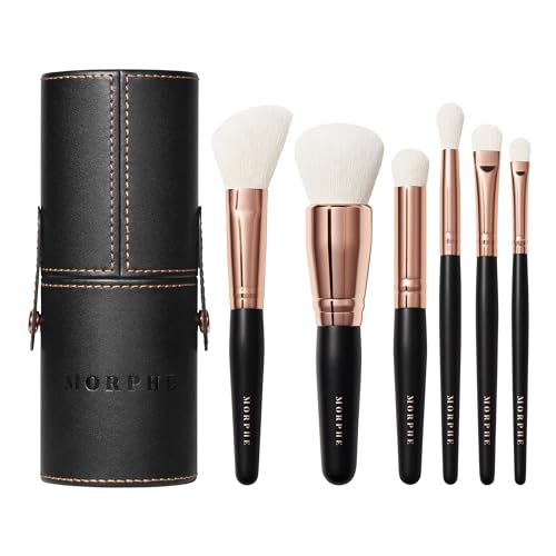 Morphe Rose Away Makeup Brushes - 6 Piece Make Up Brush Set of Eye and Face Brushes - Made with Synthetic Bristles and Includes Makeup Brush Case (6 Count)