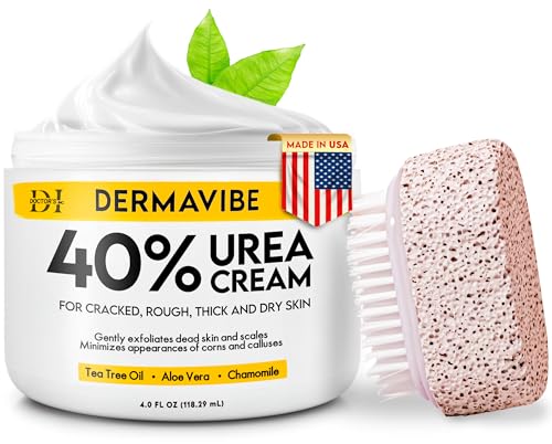 Premium 40% Urea Cream For Feet - Made In USA - Maximum Strength with Pumice Stone & Brush | Tested by Doctors | Intense Moisturizer & Corn, Callus and Dead Skin Remover, Dermavibe by DOCTOR'S INC.