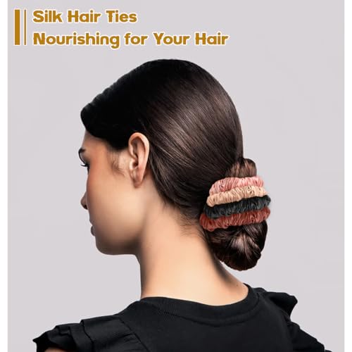 6PCS Silk Scrunchies for Hair, 100% Mulberry Silk Hair Ties, Scrunchies for Women Girls, Elastic Ponytail Holders No Damage
