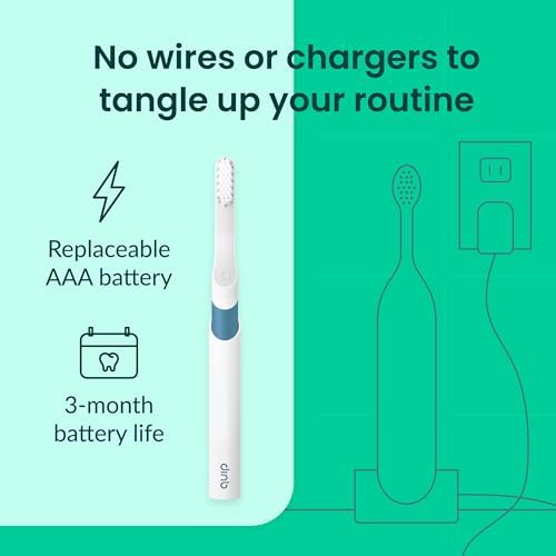 Quip Plastic Sonic Toothbrush, Electric Toothbrush for Adults –Time Travel & Soft Bristles with Travel Case & Replaceable Brush Head -3-Month Battery Life - Marine Blue