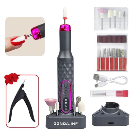 Nail Drill,Adjustable 15000 RPM Portable Cordless Professional Electric Nail Polish Machine with Nail Clippers,Bits Kit,Manicure Pedicure Polishing Shape Tools for Manicure Salon (Grey)