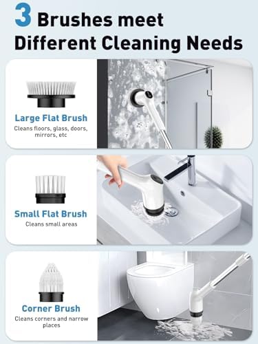 Electric Spin Scrubber for Cleaning Bathroom, Shower Scrubber Cordless Cleaning Brush with IPX7 Waterproof & 2 Speed,Cleaning Brush Cleaning Supplies for Shower Tub Kitchen Tile Toilet Silver