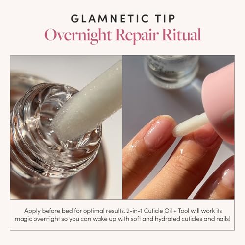 Glamnetic 2-in-1 Cuticle Oil | Nourishing Cuticle Serum & Cuticle Pusher For Healthy Nails | Overnight, Hyaluronic Acid & Botanical Oils - 0.31 Oz