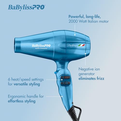 BaBylissPRO Nano Titanium Italian Portofino Hair Dryer - Professional 2000 Watt Blow Dryer