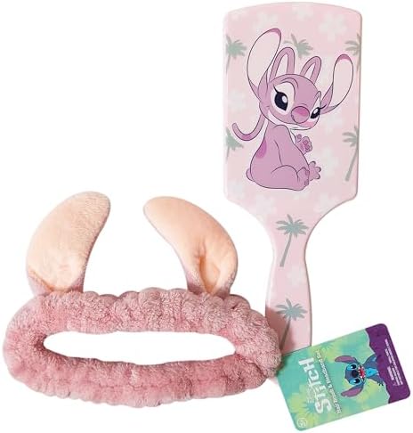 LUV HER Kids Disney Hair Brush & Spa Headband Set for Girls - Features Angel from Lilo and Stitch - Fun Grooming Kit for Detangling Styling - Soft & Stretchy One Size, Ages 3+