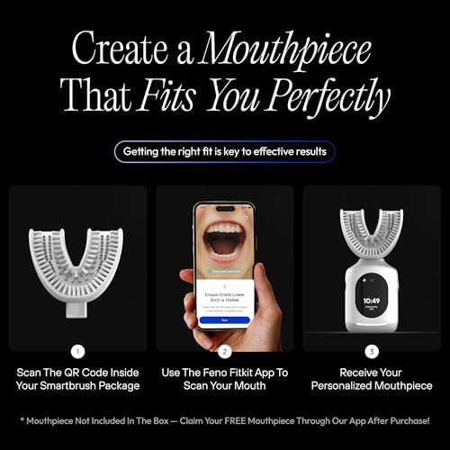Feno Smartbrush Electric Toothbrush for Adults – AI-Powered Oscillating Toothbrush with App and Personalized Mouthpiece, 20-Second Deep Clean, Rechargeable, Includes 1 Bottle of Feno Foam Toothpaste