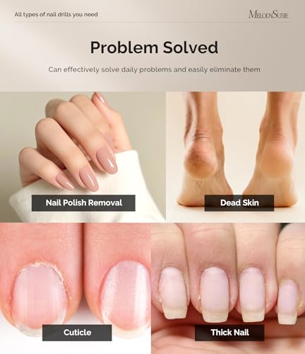 MelodySusie Portable Electric Nail Drill, Cordless 30000RPM Nail EFile with Drill Bits & Ultra Fine Sanding Bands for Manicure Pedicure, Professional Nail File Tool for Women, PM170F White