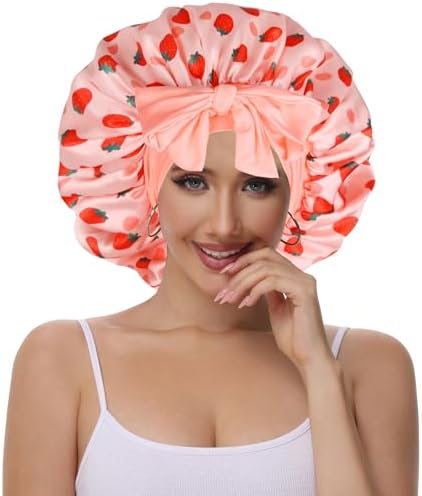 Double Layer Silk Bonnet with Tie Satin Lined Sleep Cap Hair Cover for Women's Curly Natural Hair