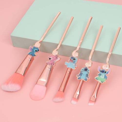 Stich Makeup Brushes Set 5Pcs Anime Cartoon Make Up Brush Set with Storage Bag Stuff for Powder Concealers Eye Shadows