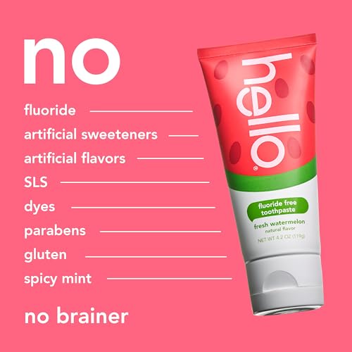 Hello Natural Watermelon Flavor Baby & Kids Fluoride Free Toothpaste, Vegan, SLS Free, Gluten Free, Safe to Swallow for Baby and Toddlers, 4.2 Ounce (Pack of 3)