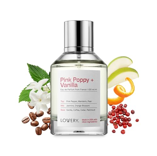LOVERY Pink Poppy & Vanilla Perfume for Women, 100ml Clean Fragrance Perfumes for Womens, Long Lasting Vegan, Natural Ingredients, Vanilla, Coffee, Patchouli, Birthday Gifts for Mom, Wife, USA