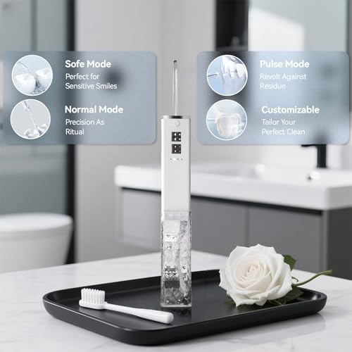 Liberex Portable Water Flosser Cordless - 40S Quick Dental Floss for Travel Vacations Commute Work Outdoor, Waterproof with Customizable Water Pressure