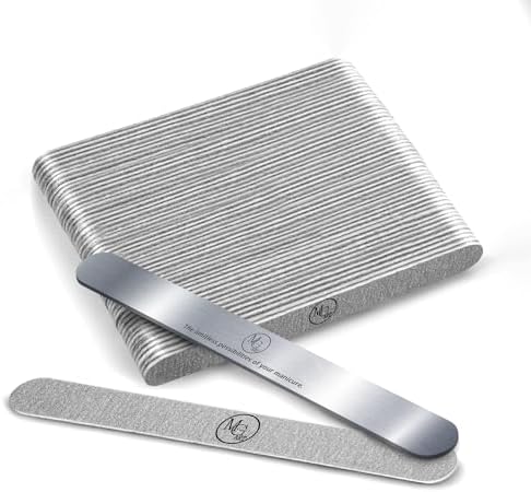Nail File 100 Grit Professional Russian Manicure Reusable Peel and Stick Nail Files, Replaceable Emery Boards, Steel Base, Manicure Tools for Salon, 50 pcs + 1 Metal Board Set