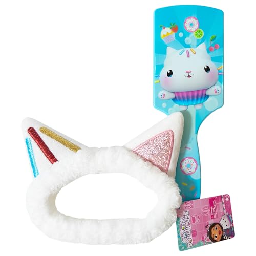LUV HER Kids Hair Brush & Spa Headband Set for Girls - with Gabby's Dollhouse characther Cakey - Fun Grooming Kit for Detangling, Styling & Skincare - Soft & Stretchy One Size, Ages 3+