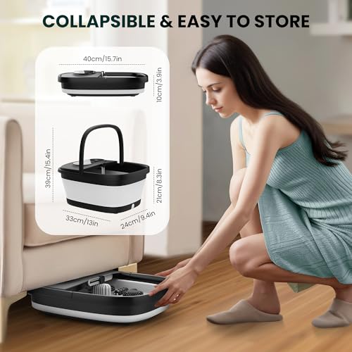 Snailax Foot Spa with Heat, Foot Bath, Collapsible Foot Spa Bath Massager with 8 Massage Rollers, Temperature Control, Bubbles, Pumice Stone, Foot Soaking Tub