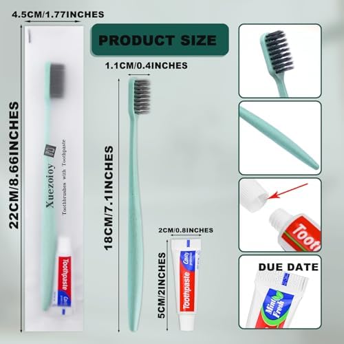 Disposable Toothbrushes with Toothpaste,30 Pack Green Individually Wrapped Disposable Travel Toothbrushes Kit in Bulk for Homeless,Nursing Home,Hotel,Charity