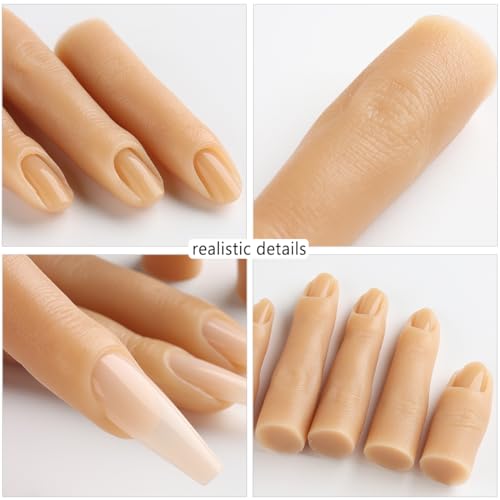 Silicone Practice Fingers for Acrylic Nails, 5PCS Soft Fake Fingers for Nails With 96PCS False Nail Tips, Nail Training Mannequin Finger, Nail Practice Hand for Acrylic Nail Kit