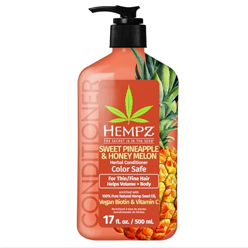 Hempz Biotin Conditioner - Sweet Pineapple & Honey Melon - For Thin/Fine Hair Growth & Strengthening of Dry, Damaged and Color Treated Hair, Hydrating, Softening, Moisturizing - 17 FL OZ