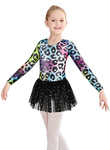 Ballet Leotards for Girls Gymnastics 2t 3t 24 Months Toddler Baby Girl Long Sleeves Dance Dress Colorful Leopard Tutu Skirted Leotard (Colorful Leopard, 2-3T)