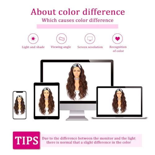 SAPPHIREWIGS Headband Wig Loose Body Wavy Glueless Synthetic Hair for Black Women Wave None Lace Front Wigs Mix Brown Color Headband Wigs 150% Density 26inches