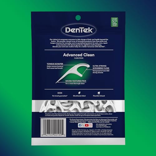 DenTek Triple Clean Advanced Clean Floss Picks, No Break & No Shred Floss, 150 Count, Pack of 3
